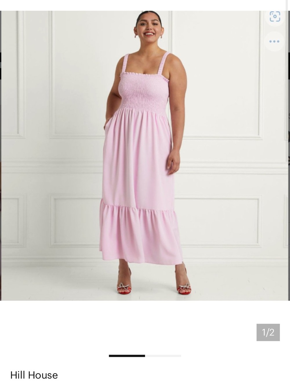 ISO Hill House Light Pink Smocked Maxi Dress